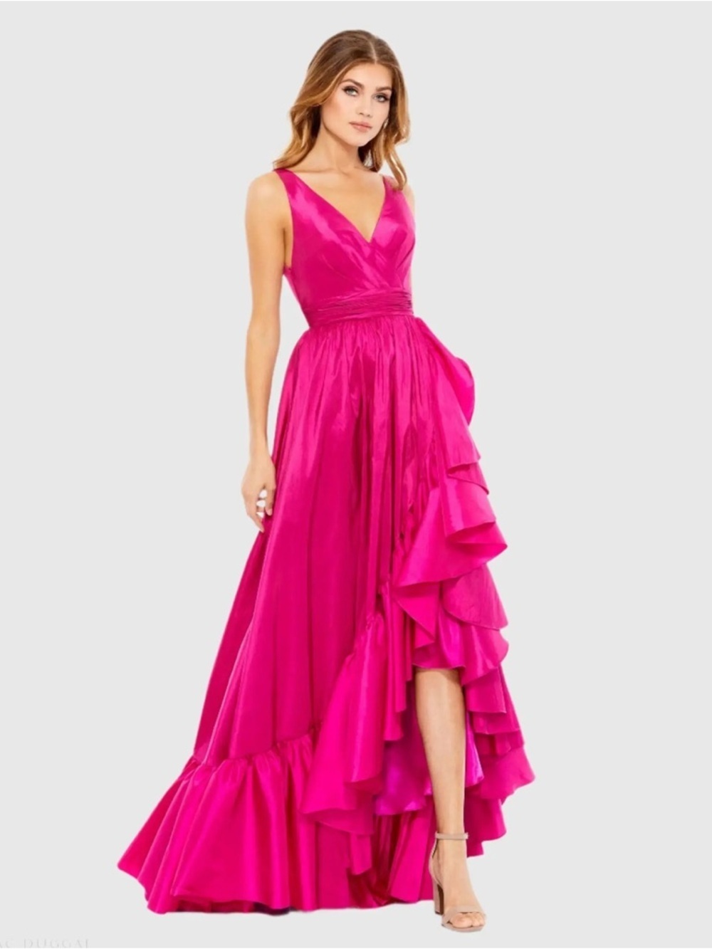 Mac Duggal 67835 Pink Taffeta High Low Ruffle Gown Size 8 NWT